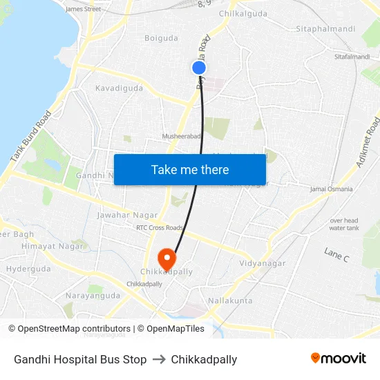 Gandhi Hospital Bus Stop to Chikkadpally map