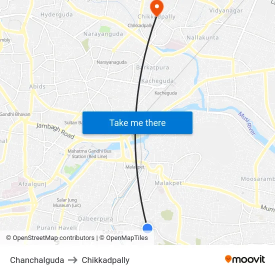 Chanchalguda to Chikkadpally map