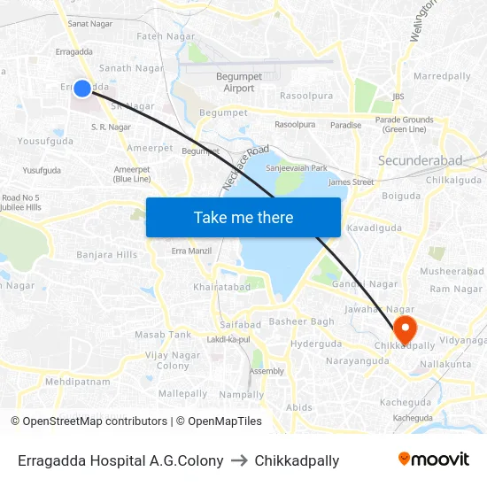 Erragadda Hospital A.G.Colony to Chikkadpally map