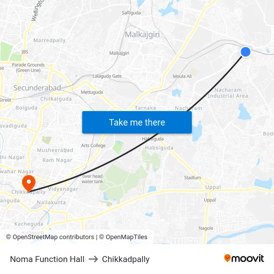 Noma Function Hall to Chikkadpally map