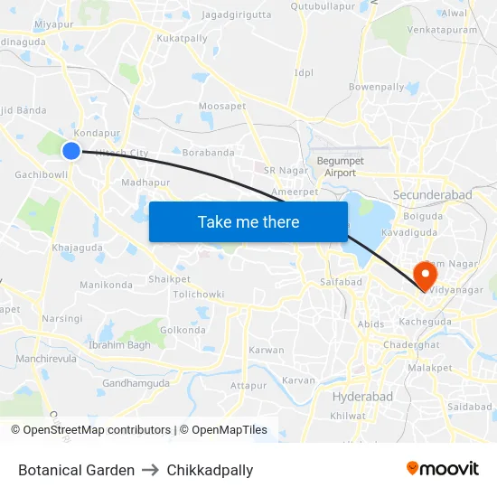 Botanical Garden to Chikkadpally map