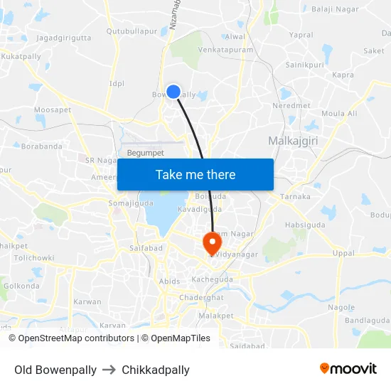 Old Bowenpally to Chikkadpally map