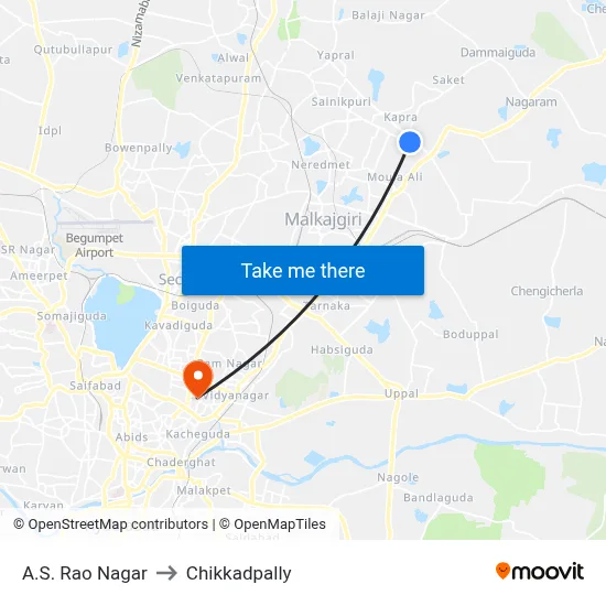 A.S. Rao Nagar to Chikkadpally map