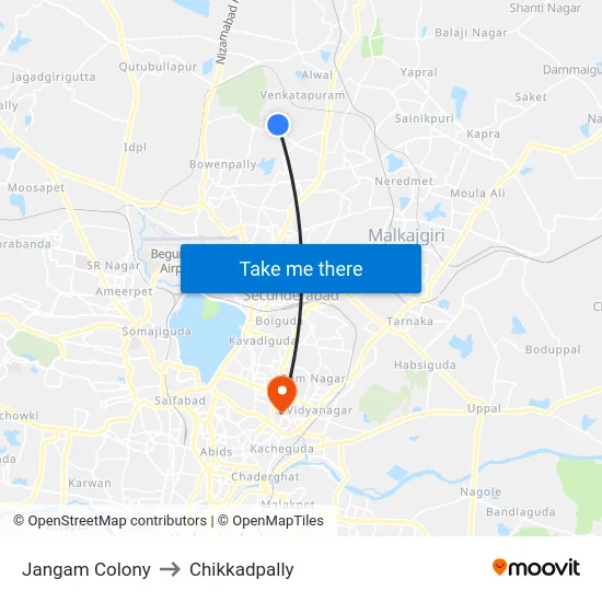 Jangam Colony to Chikkadpally map