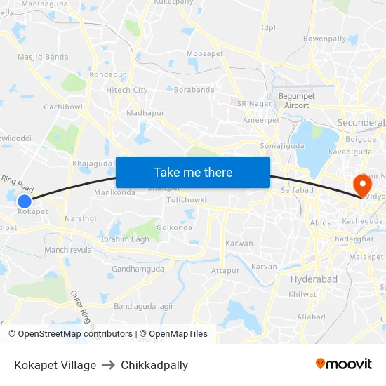 Kokapet Village to Chikkadpally map
