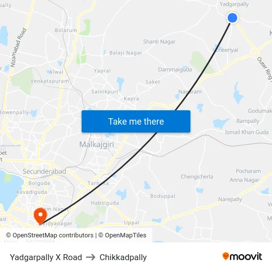 Yadgarpally X Road to Chikkadpally map