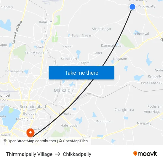 Thimmaipally Village to Chikkadpally map