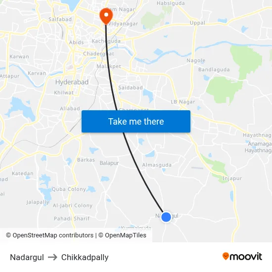 Nadargul to Chikkadpally map