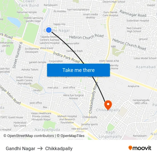 Gandhi Nagar to Chikkadpally map