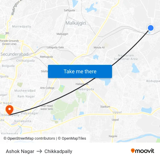 Ashok Nagar to Chikkadpally map
