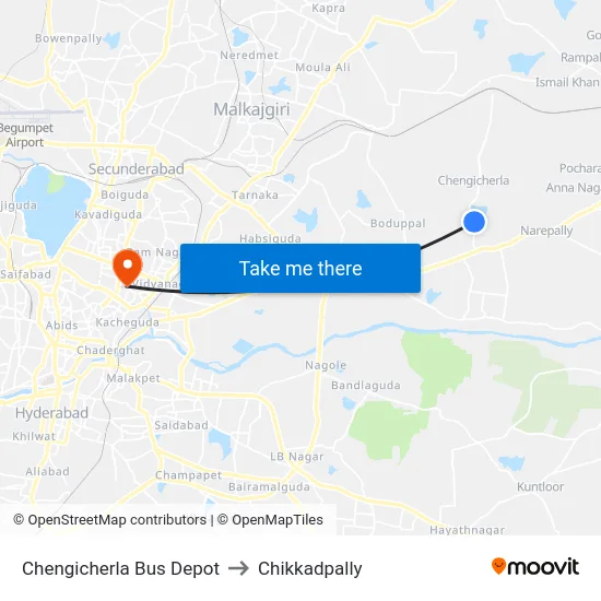 Chengicherla Bus Depot to Chikkadpally map