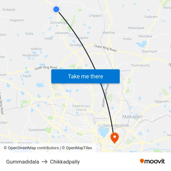 Gummadidala to Chikkadpally map
