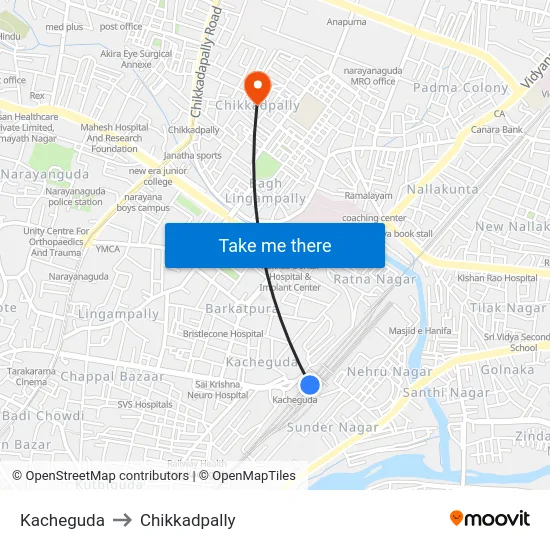 Kacheguda to Chikkadpally map