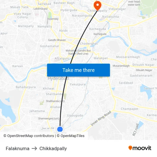 Falaknuma to Chikkadpally map