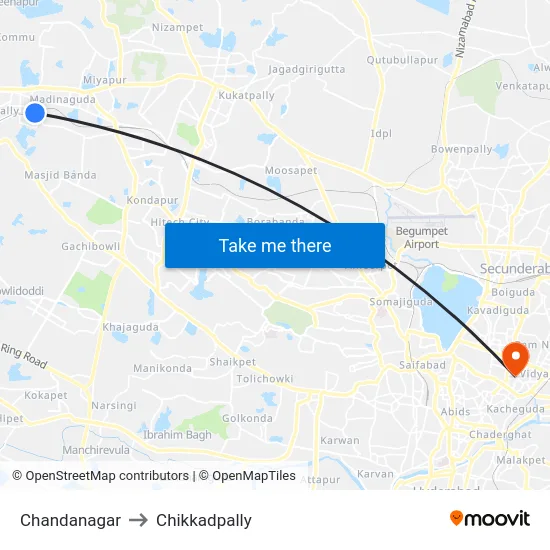 Chandanagar to Chikkadpally map