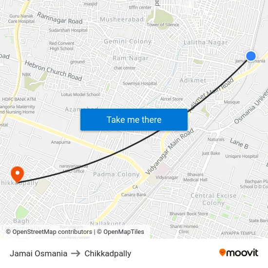 Jamai Osmania to Chikkadpally map