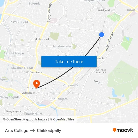 Arts College to Chikkadpally map