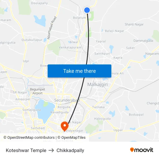 Koteshwar Temple to Chikkadpally map