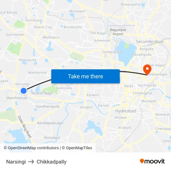 Narsingi to Chikkadpally map