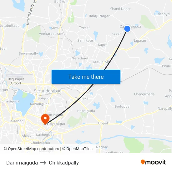 Dammaiguda to Chikkadpally map