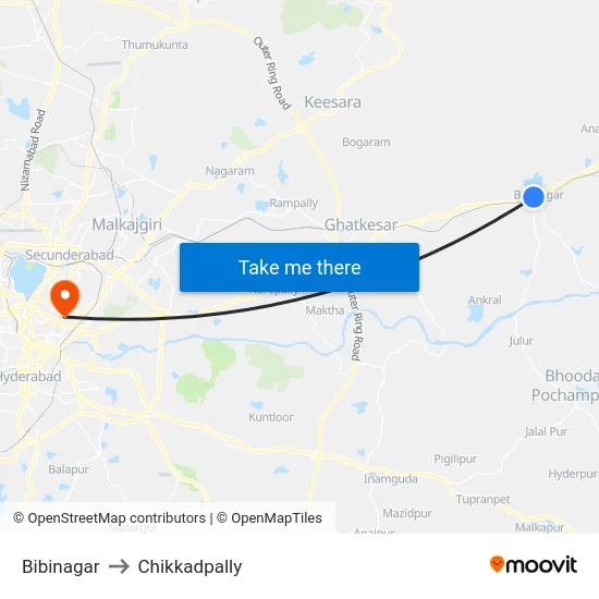 Bibinagar to Chikkadpally map