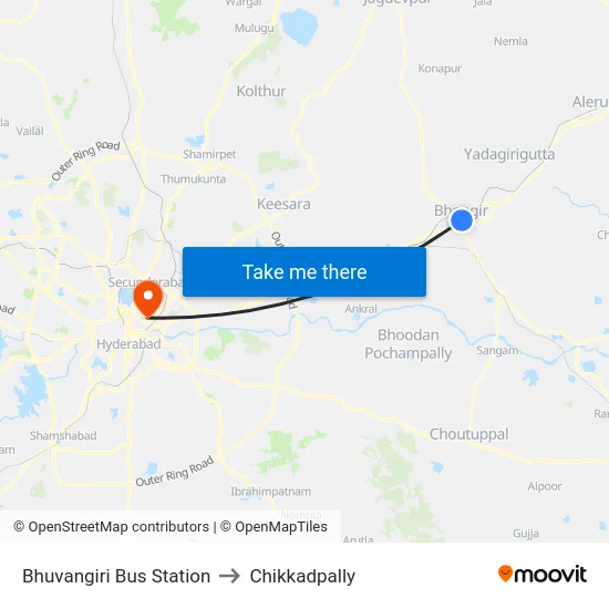 Bhuvangiri Bus Station to Chikkadpally map