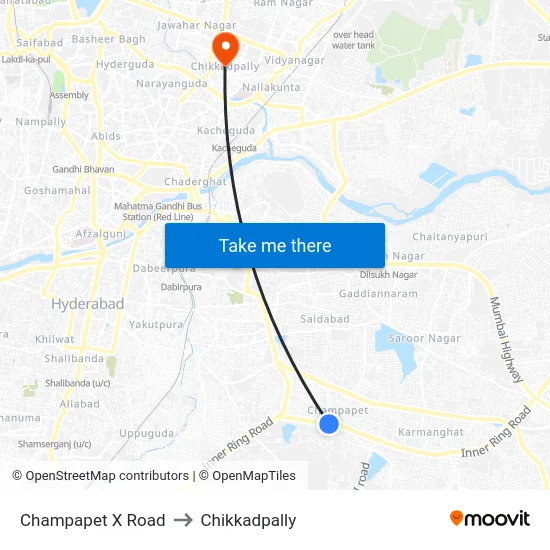 Champapet X Road to Chikkadpally map