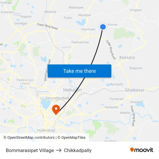 Bommarasipet Village to Chikkadpally map