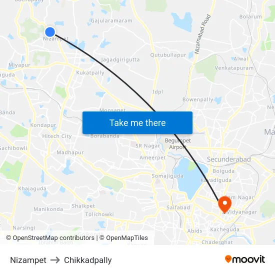 Nizampet to Chikkadpally map