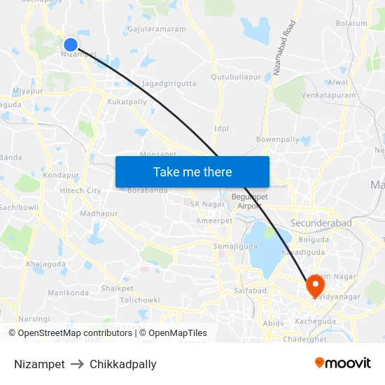 Nizampet to Chikkadpally map