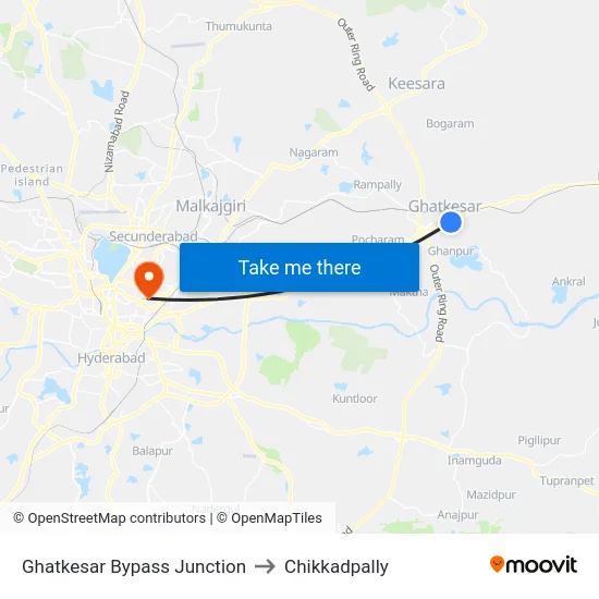 Ghatkesar Bypass Junction to Chikkadpally map