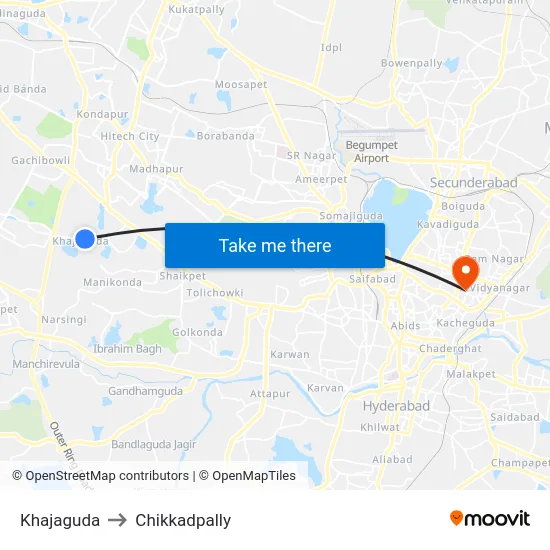 Khajaguda to Chikkadpally map