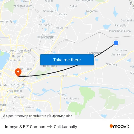 Infosys S.E.Z.Campus to Chikkadpally map