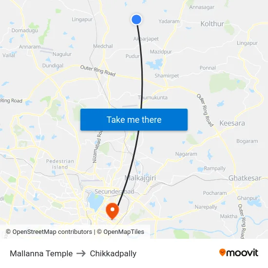 Mallanna Temple to Chikkadpally map
