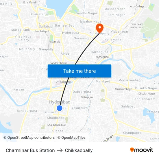 Charminar Bus Station to Chikkadpally map