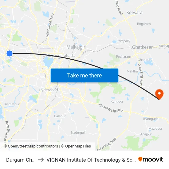 Durgam Cheruvu to VIGNAN Institute Of Technology & Science (V.I.T.S) map