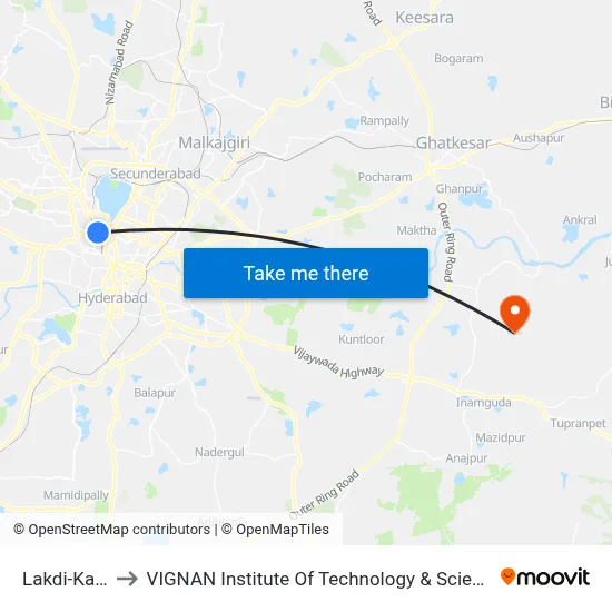 Lakdi-Ka-Pul to VIGNAN Institute Of Technology & Science (V.I.T.S) map