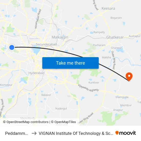 Peddamma Gudi to VIGNAN Institute Of Technology & Science (V.I.T.S) map
