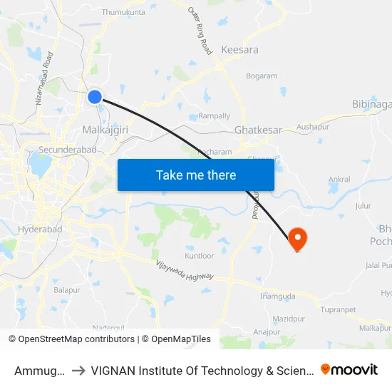 Ammuguda to VIGNAN Institute Of Technology & Science (V.I.T.S) map