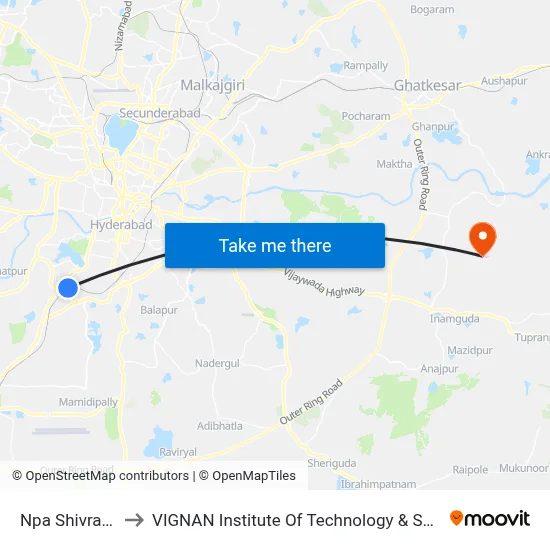 Npa Shivrampalli to VIGNAN Institute Of Technology & Science (V.I.T.S) map