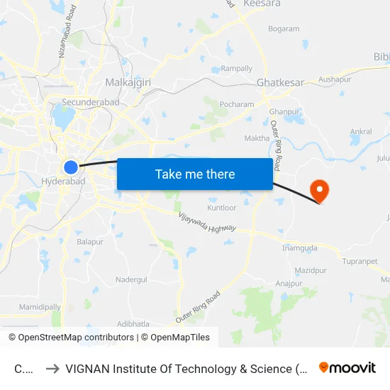 C.B.S to VIGNAN Institute Of Technology & Science (V.I.T.S) map