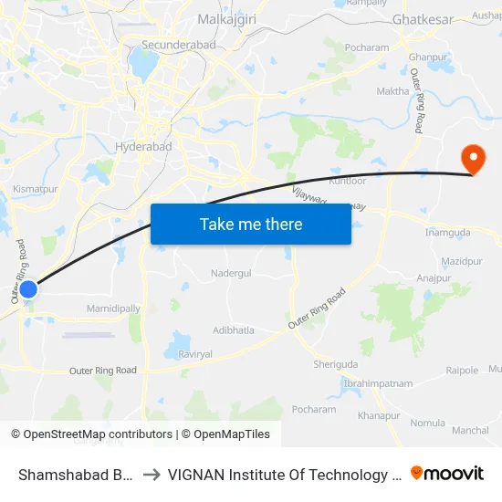Shamshabad Bus Station to VIGNAN Institute Of Technology & Science (V.I.T.S) map