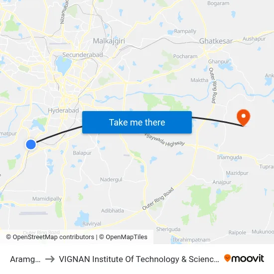 Aramghar to VIGNAN Institute Of Technology & Science (V.I.T.S) map