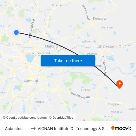 Asbestos Colony to VIGNAN Institute Of Technology & Science (V.I.T.S) map