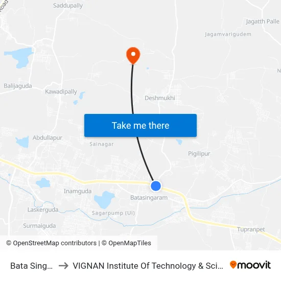 Bata Singaram to VIGNAN Institute Of Technology & Science (V.I.T.S) map