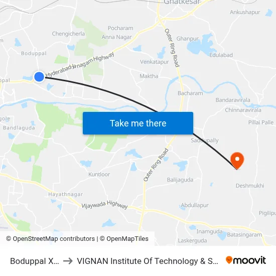Boduppal X Road to VIGNAN Institute Of Technology & Science (V.I.T.S) map
