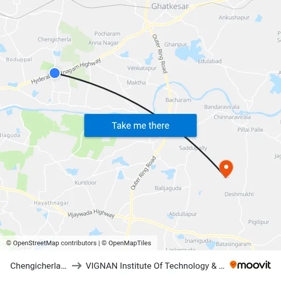 Chengicherla X Road to VIGNAN Institute Of Technology & Science (V.I.T.S) map