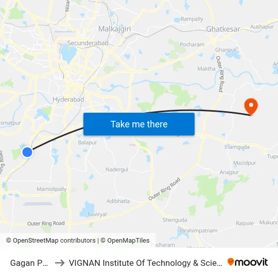 Gagan Pahad to VIGNAN Institute Of Technology & Science (V.I.T.S) map
