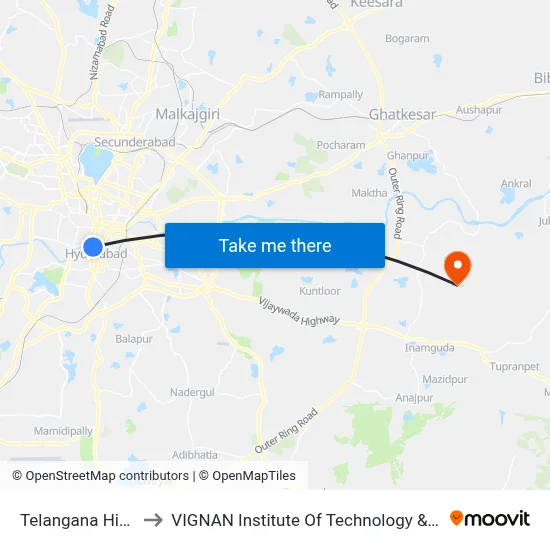 Telangana High Court to VIGNAN Institute Of Technology & Science (V.I.T.S) map