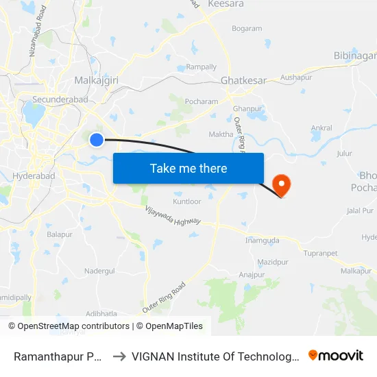 Ramanthapur Public School to VIGNAN Institute Of Technology & Science (V.I.T.S) map